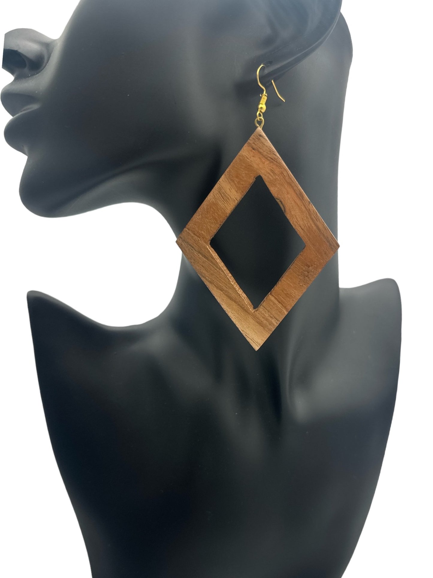 Wooden Rhombus Shaped Ethnic Dangle Statement Earrings - Fatisha Boutique