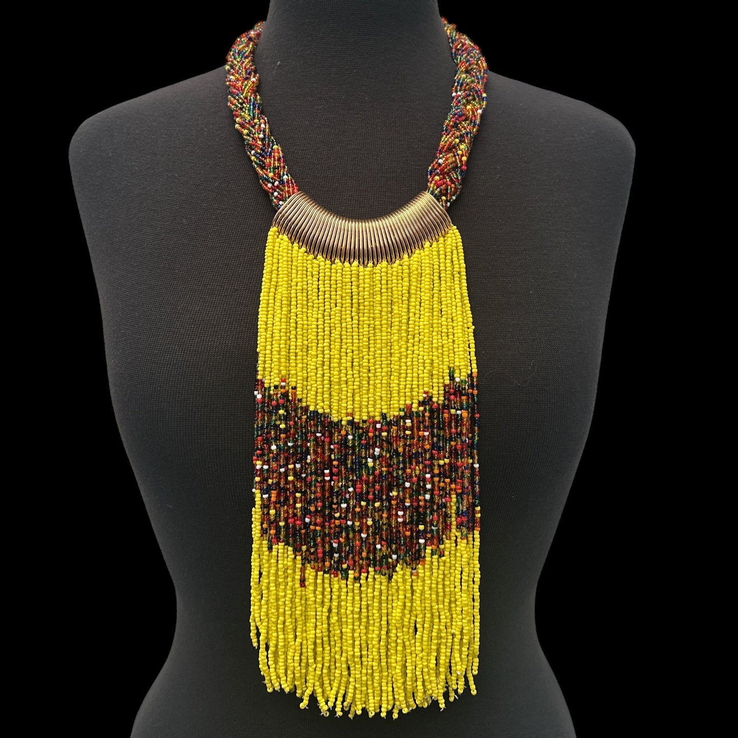 Yellow African Beaded Necklace – Handmade Ethnic Fringe Jewellery - Fatisha Boutique