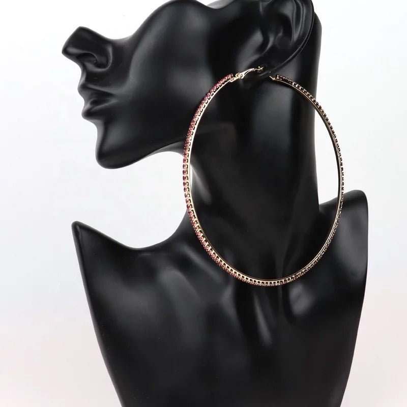 10CM Colourful Rhinestones Trendy Statement Hoop Earrings - Fatisha Boutique