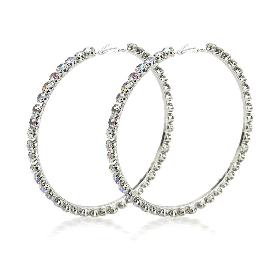 11CM Crystal Rhinestones Oversized Trendy Statement Hoop Earrings - Fatisha Boutique