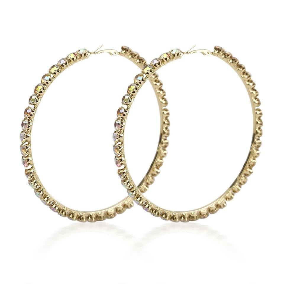 11CM Crystal Rhinestones Oversized Trendy Statement Hoop Earrings - Fatisha Boutique