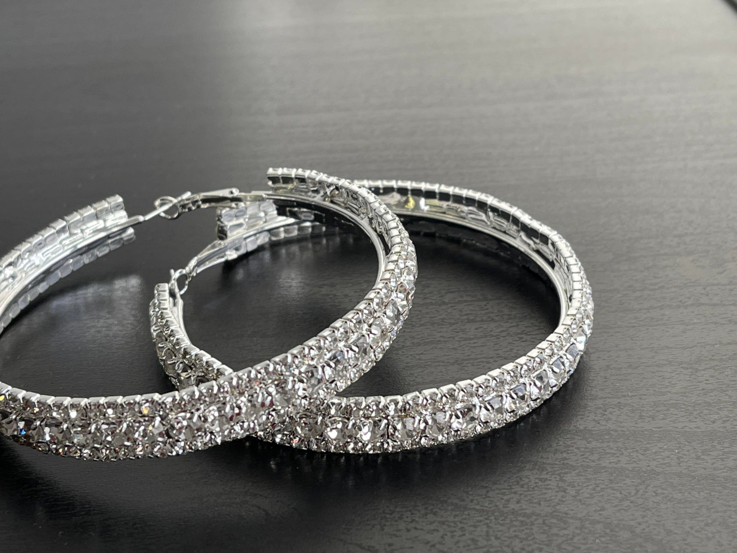 7CM Luxury Crystal Rhinestones Statement Hoop Earrings - Fatisha Boutique
