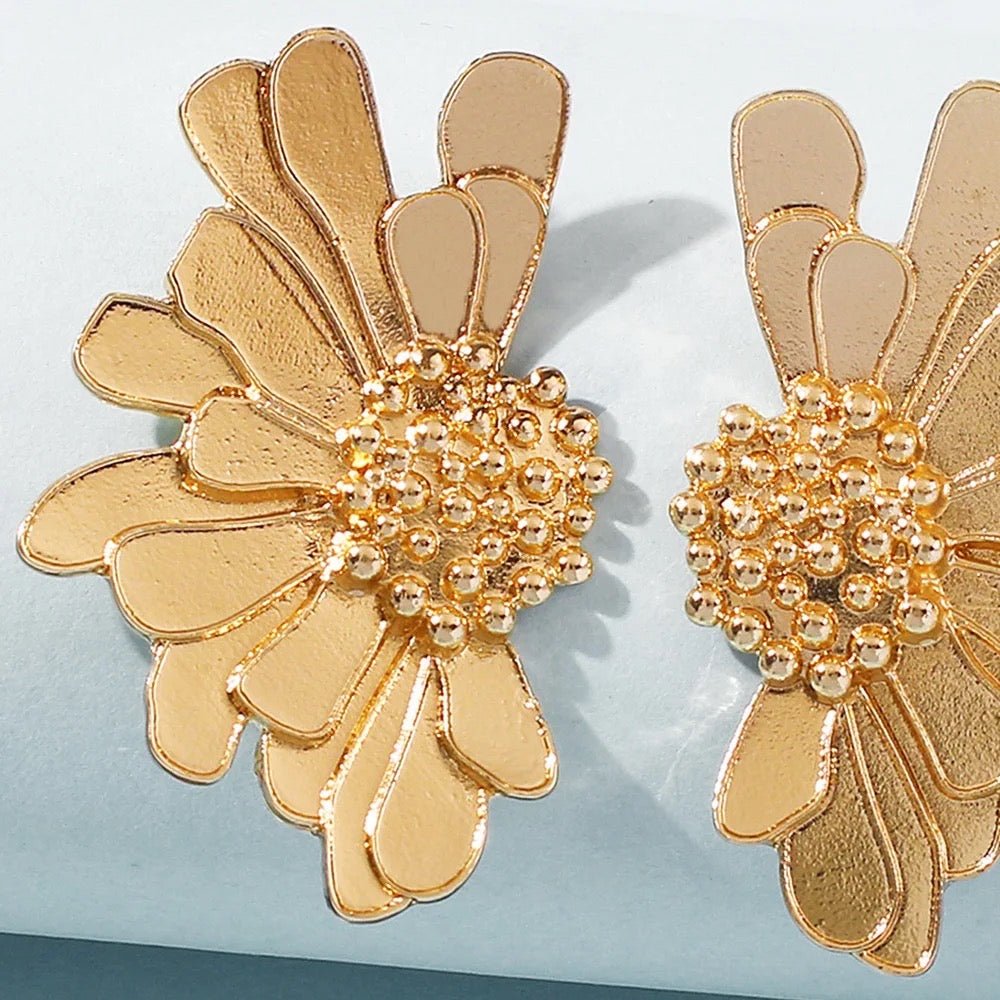 Alloy Metal Petals Flowers Shaped Stud Drop Earrings - Fatisha Boutique