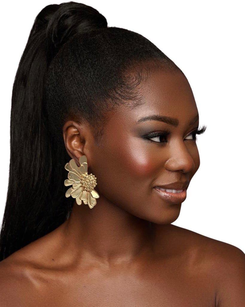 Alloy Metal Petals Flowers Shaped Stud Drop Earrings - Fatisha Boutique