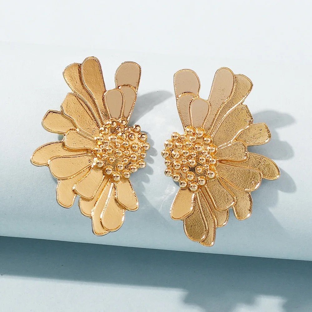 Alloy Metal Petals Flowers Shaped Stud Drop Earrings - Fatisha Boutique
