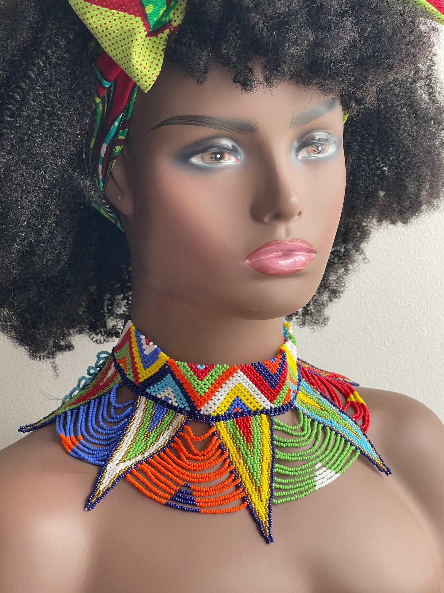 Authentic Maasai Zulu Multicolour Tribal Ethnic Beaded Collar Choker Necklace - Fatisha Boutique