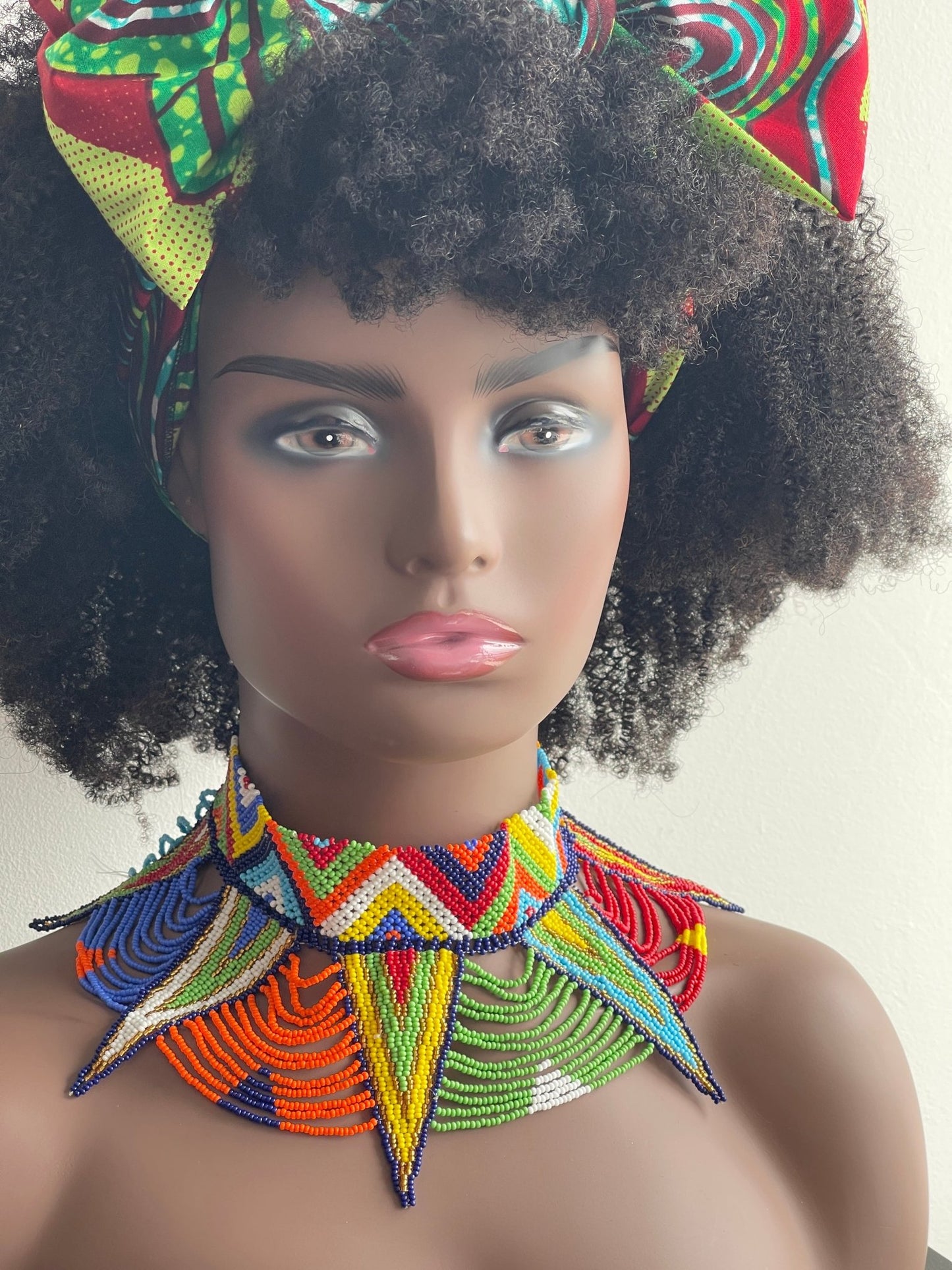Authentic Maasai Zulu Multicolour Tribal Ethnic Beaded Collar Choker Necklace - Fatisha Boutique