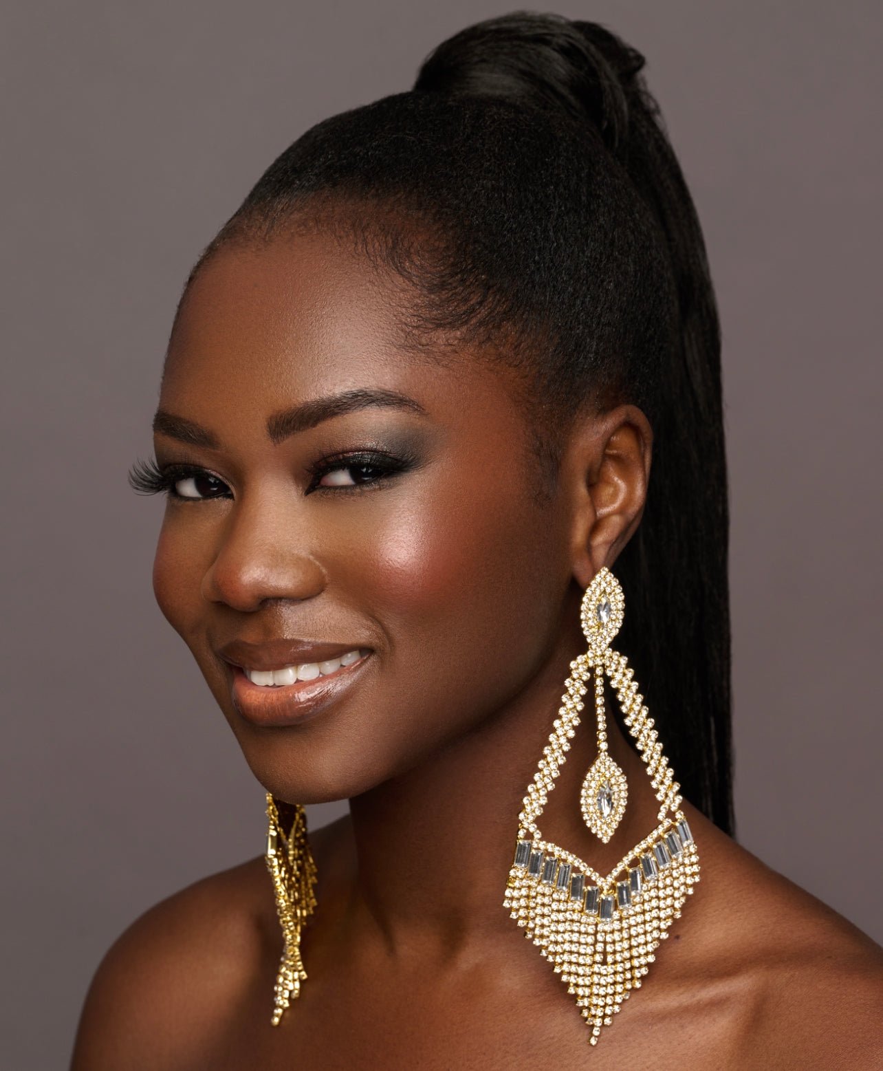 Big Elegant Diamante Rhinestone Tassel Statement Dangle Earrings - Fatisha Boutique