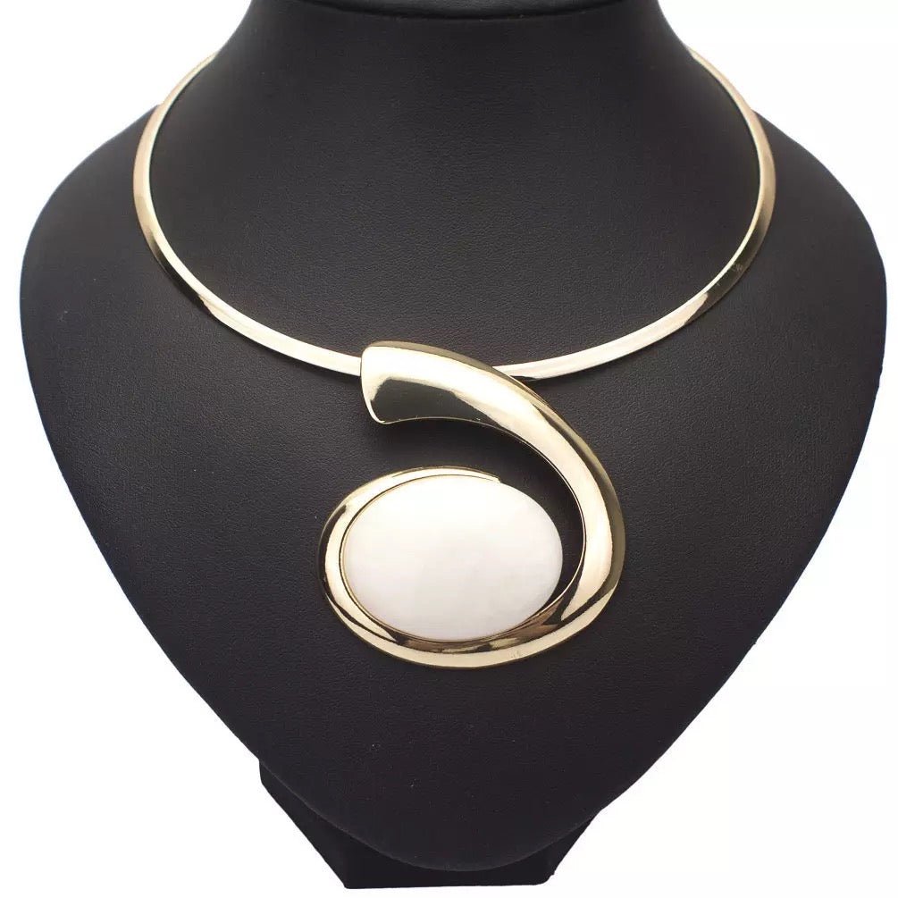 Big Resin Metal Torques And Cuff Bracelet Bangles Necklace Jewellery Set - Fatisha Boutique
