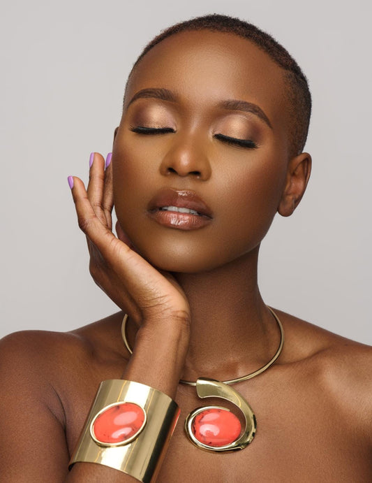 Big Resin Metal Torques And Cuff Bracelet Bangles Necklace Jewellery Set - Fatisha Boutique