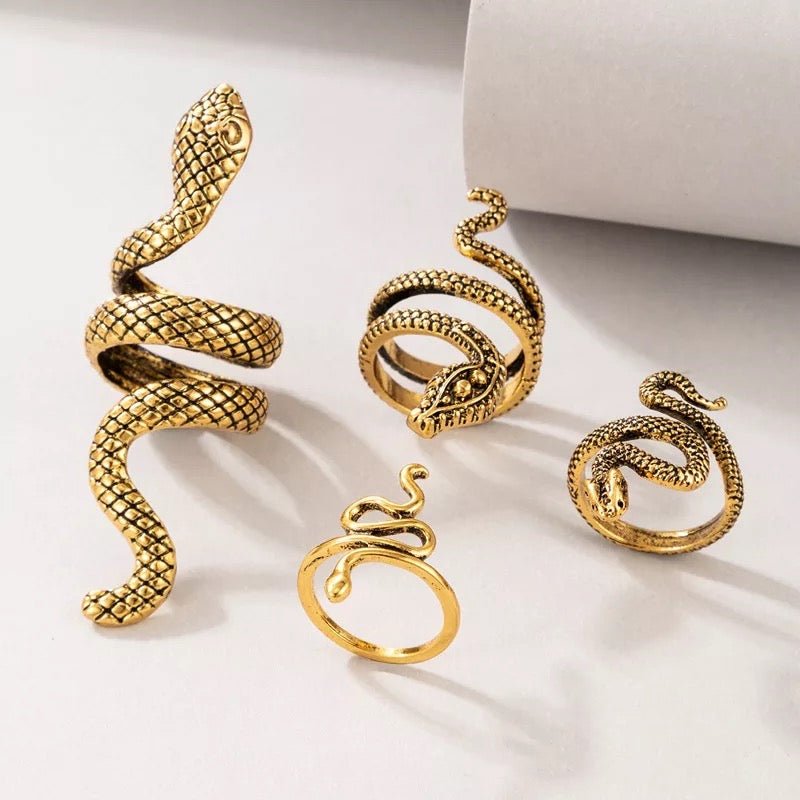 Bohemian 4 Pieces Snakes Statement Rings Set - Fatisha Boutique