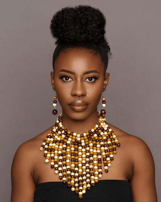 Bohemian Ethnic Wooden Beaded Tassels Choker Necklace Set - Fatisha Boutique