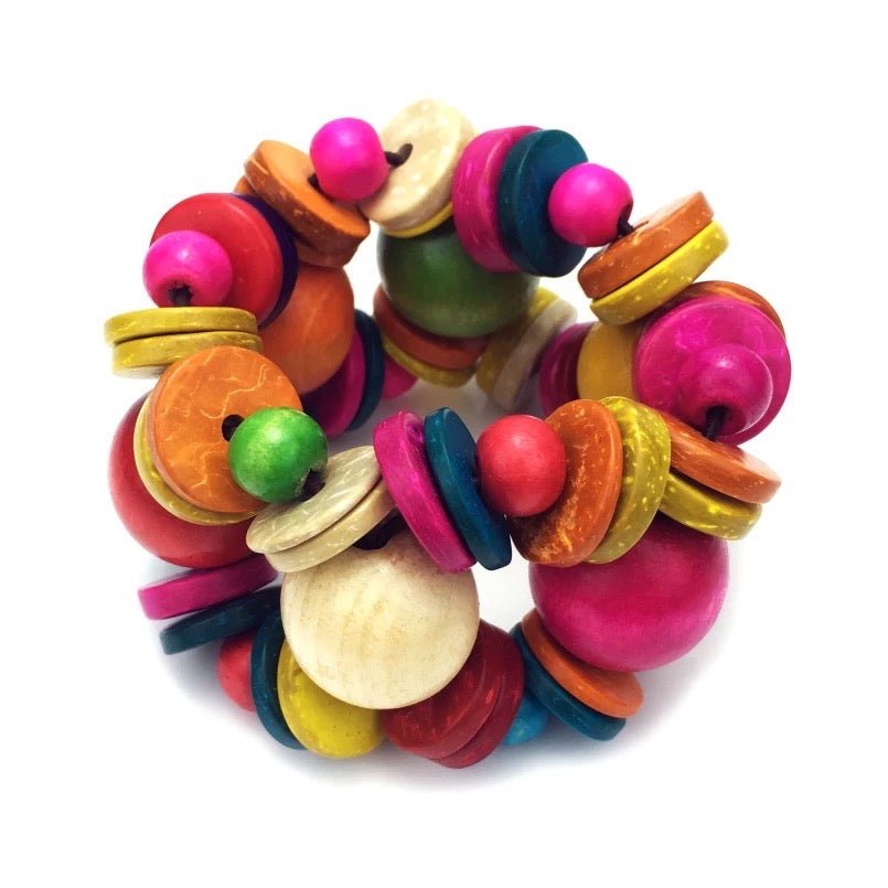 Bohemian Multicolour Coconut Shells Beaded Bangle Bracelet Cuff - Fatisha Boutique