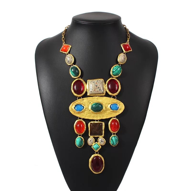 Charming Multicolour Retro Vintage Style Tribal Resin Statement Necklace - Fatisha Boutique