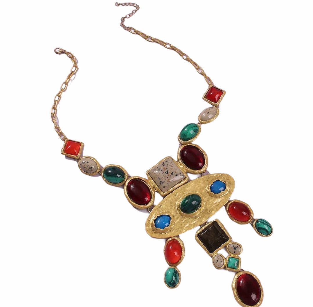 Charming Multicolour Retro Vintage Style Tribal Resin Statement Necklace - Fatisha Boutique