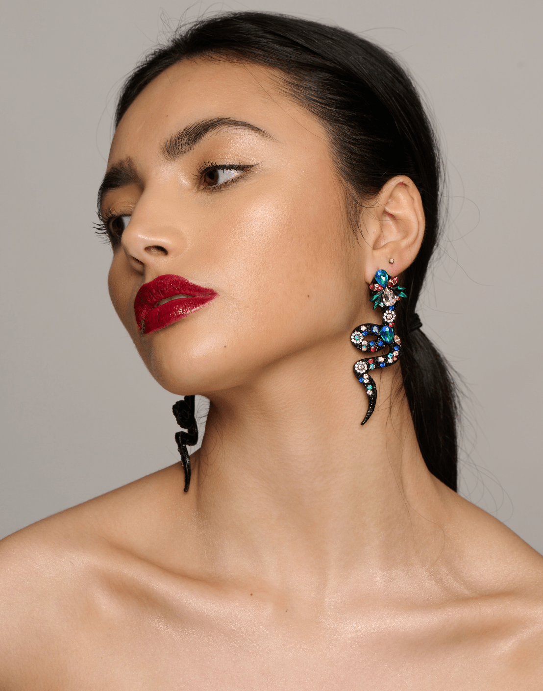 Colourful Crystal Snake Statement Earrings – Bold Artistic Jewelry - Fatisha Boutique