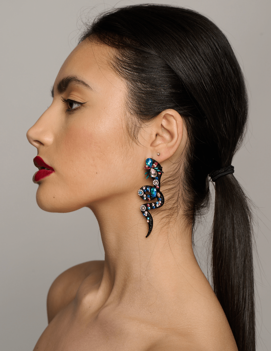 Colourful Crystal Snake Statement Earrings – Bold Artistic Jewelry - Fatisha Boutique