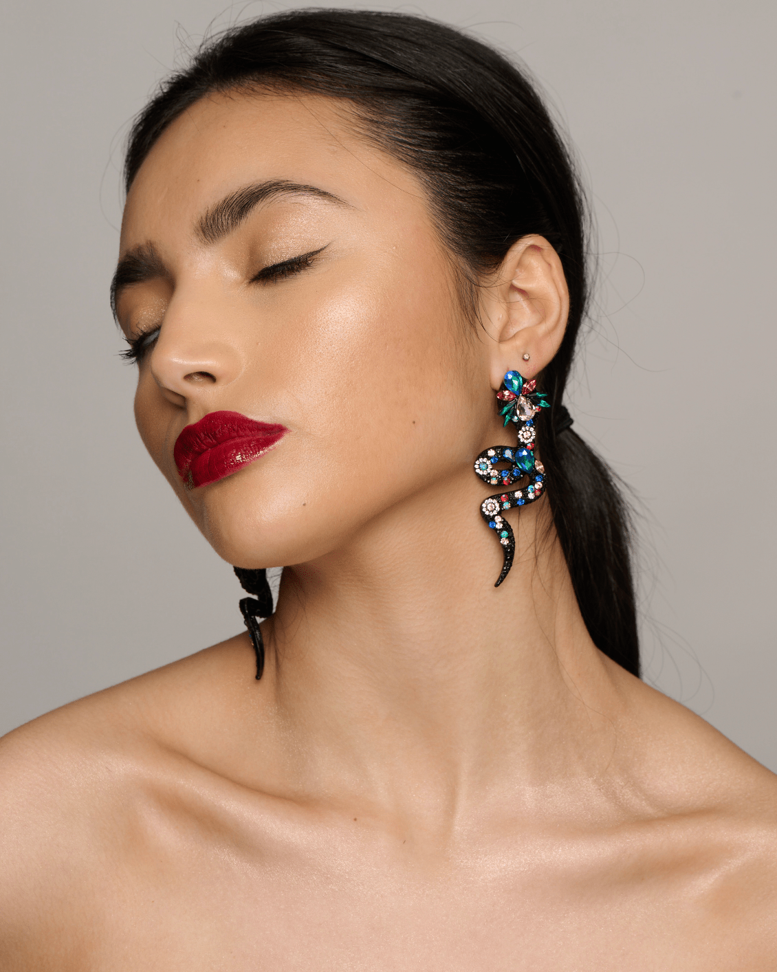 Colourful Crystal Snake Statement Earrings – Bold Artistic Jewelry - Fatisha Boutique