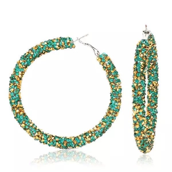 Diamante Rhinestone Glitter Hoop Earrings - Fatisha Boutique