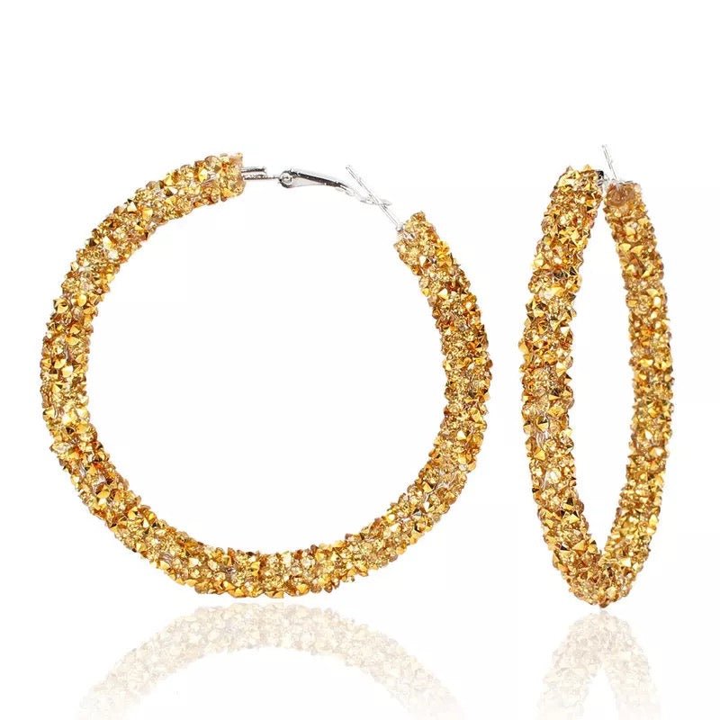 Diamante Rhinestone Glitter Hoop Earrings - Fatisha Boutique