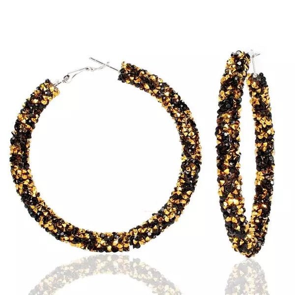 Diamante Rhinestone Glitter Hoop Earrings - Fatisha Boutique