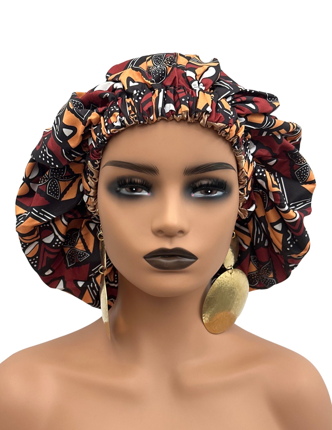 Double Layered Ankara Pattern Satin Silk Revisable Bonnet Cap - Fatisha Boutique