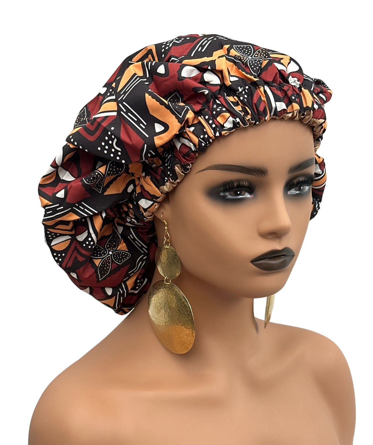 Double Layered Ankara Pattern Satin Silk Revisable Bonnet Cap - Fatisha Boutique