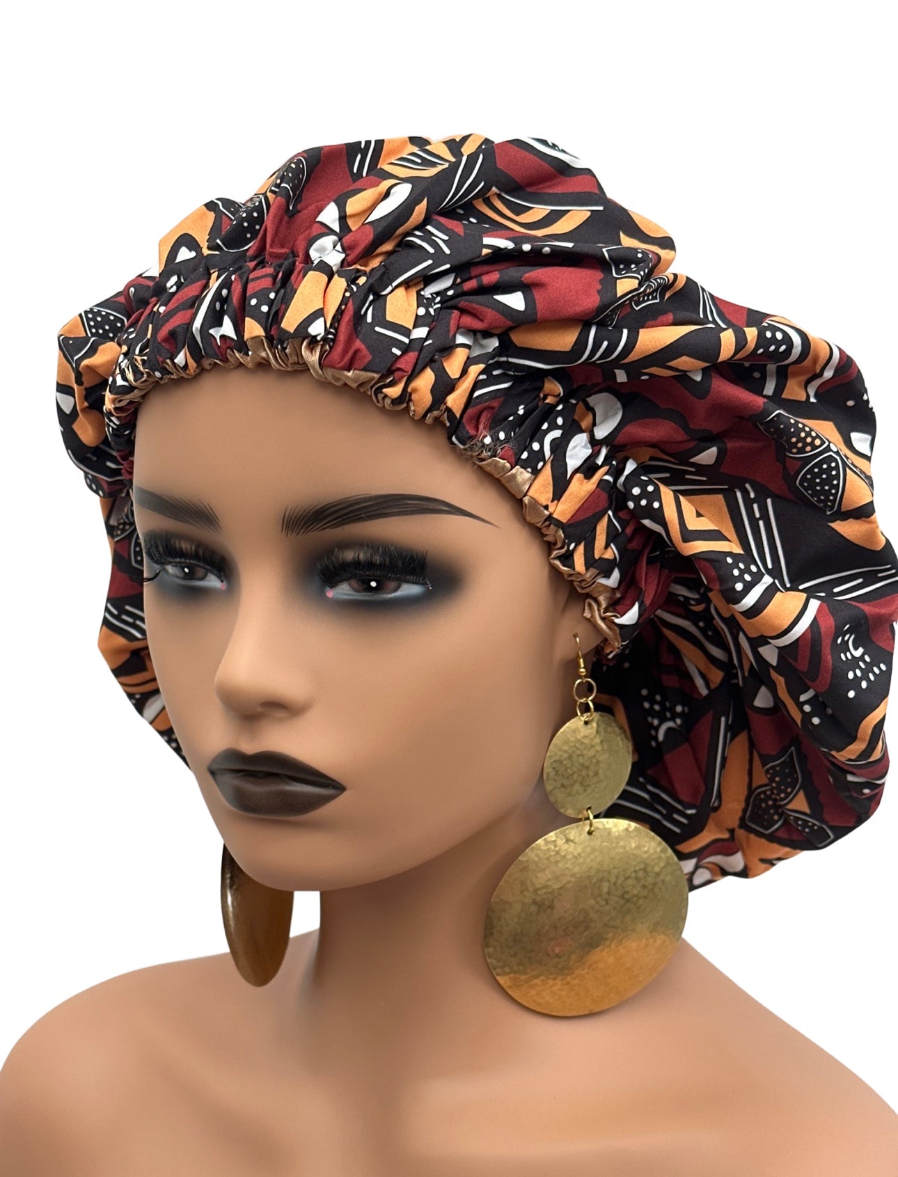 Double Layered Ankara Pattern Satin Silk Revisable Bonnet Cap - Fatisha Boutique