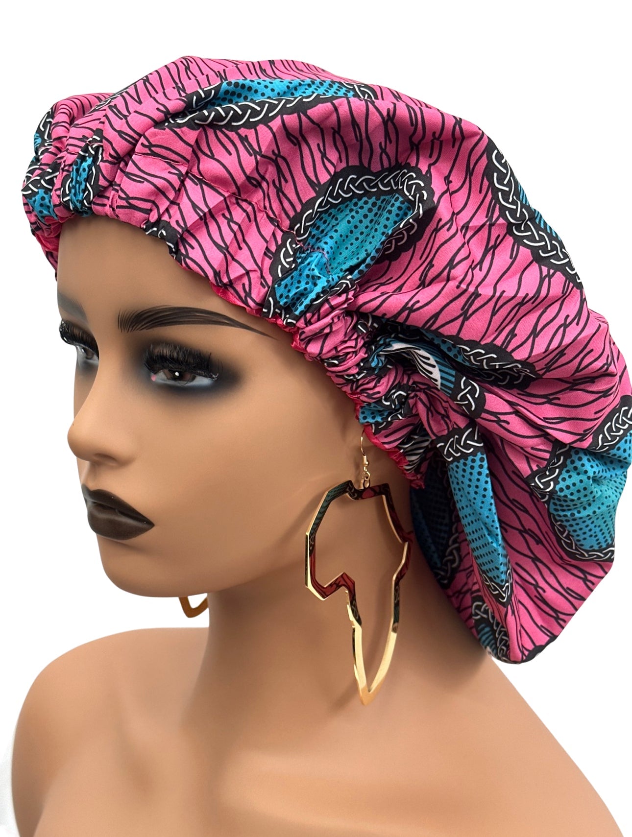Double Layered Ankara Pattern Satin Silk Revisable Bonnet Cap - Fatisha Boutique