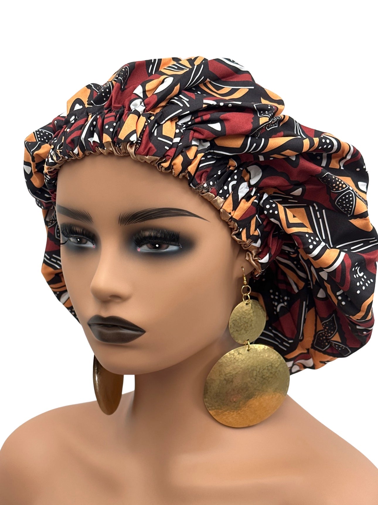 Double Layered Ankara Pattern Satin Silk Revisable Bonnet Cap - Fatisha Boutique
