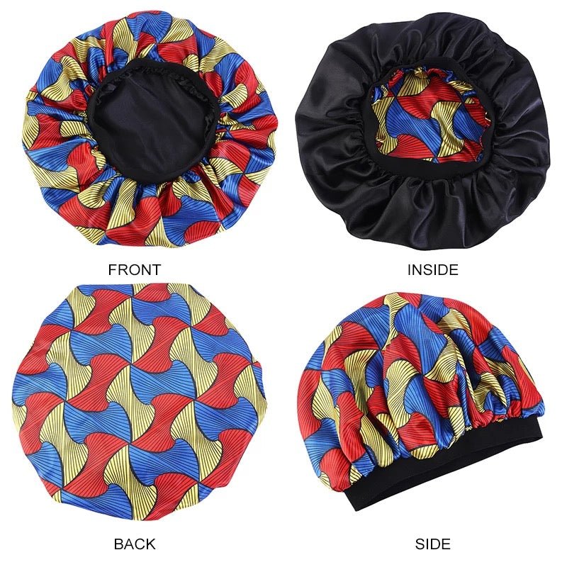 Doubled Layered Revisable Ankara Satin Silk Bonnet Caps - Fatisha Boutique