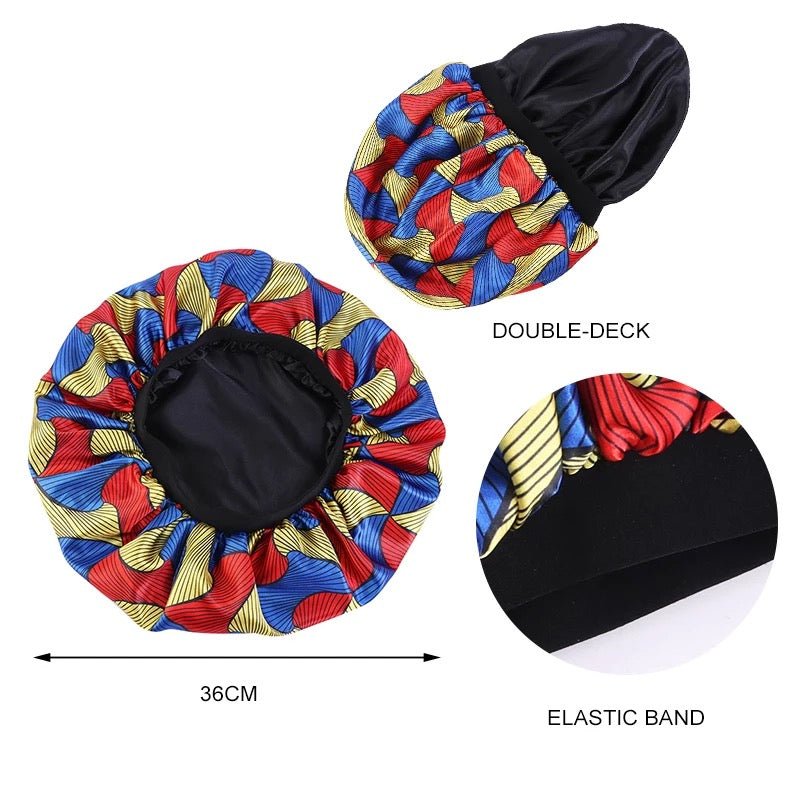 Doubled Layered Revisable Ankara Satin Silk Bonnet Caps - Fatisha Boutique