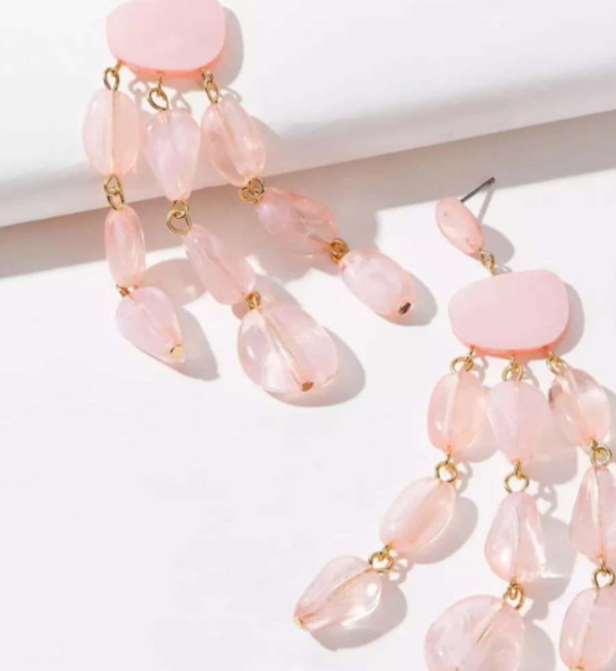 Long Pink Beaded Ethnic Statement Tassels Dangle Earrings