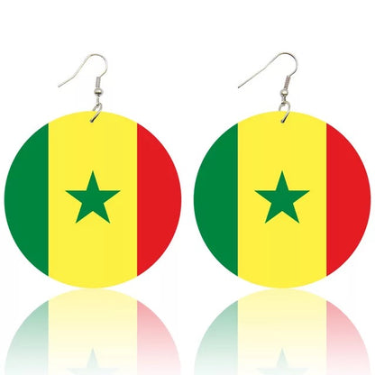 West Africa Countries Hand Painted Flags Wooden Dangle Earrings