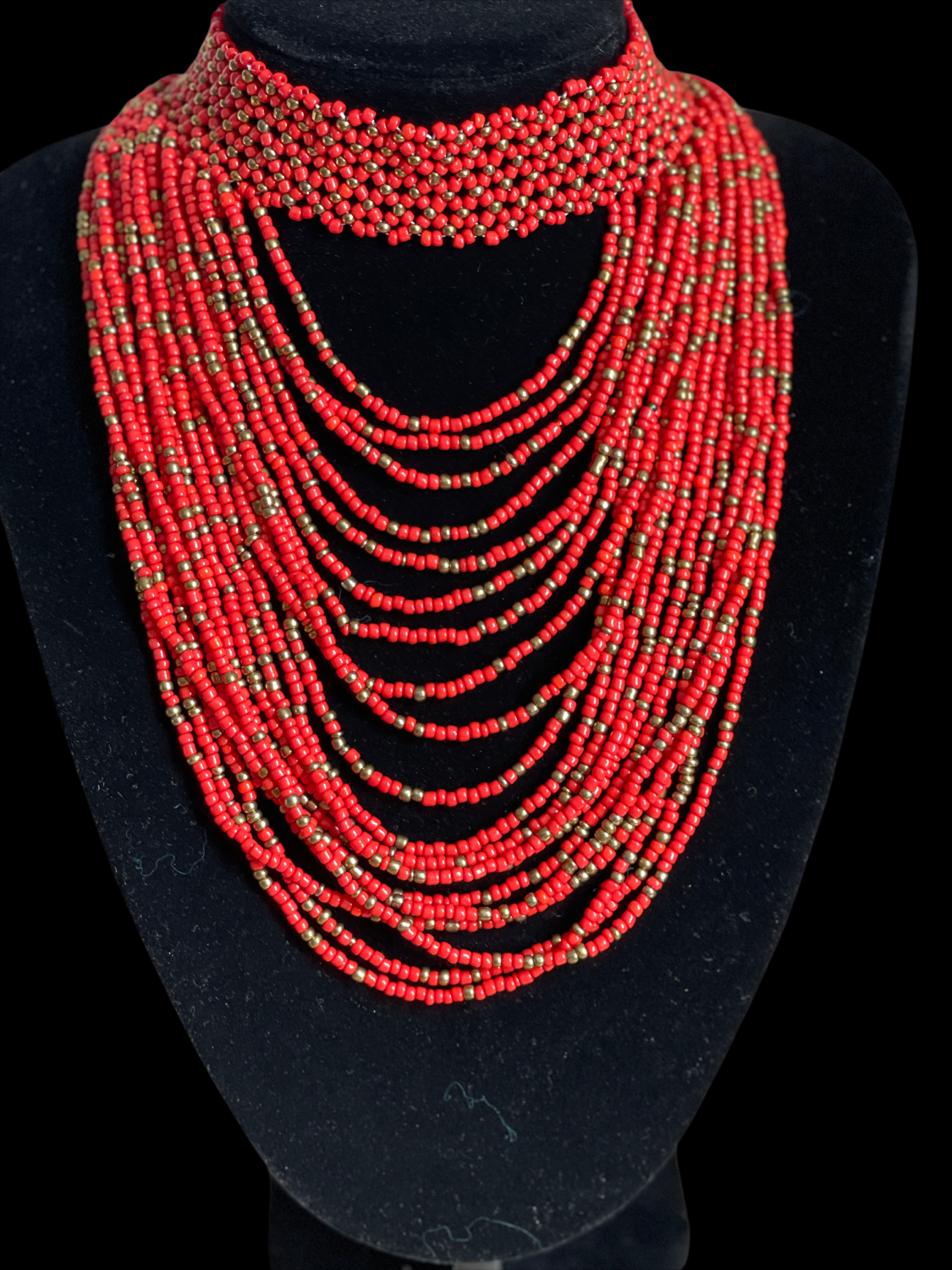 Authentic Red Tribal African Ethnic Maasai Choker Necklace
