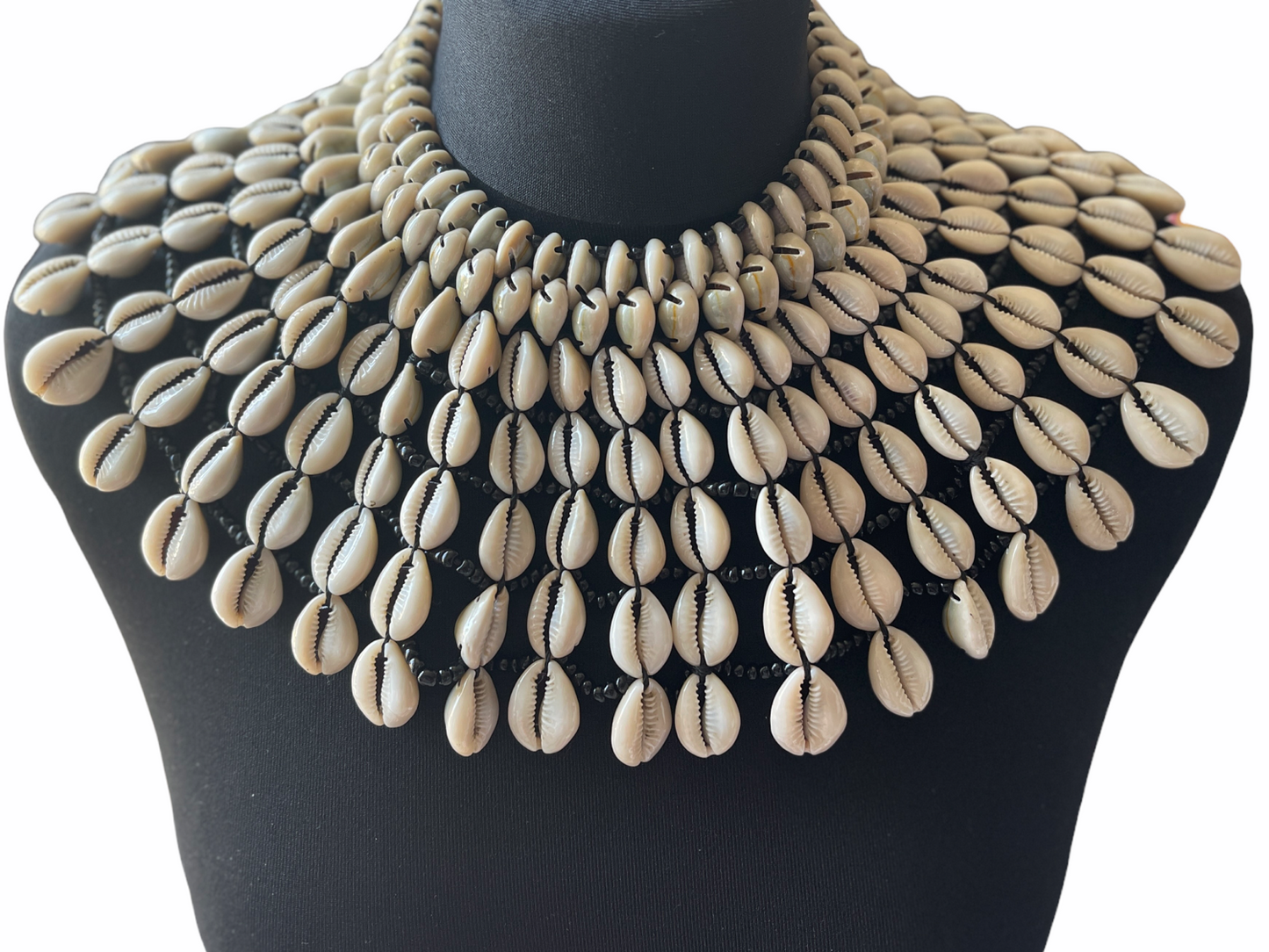 Authentic African  Ethnic Cowrie Sea Shell Beaded Collar Bib Necklace