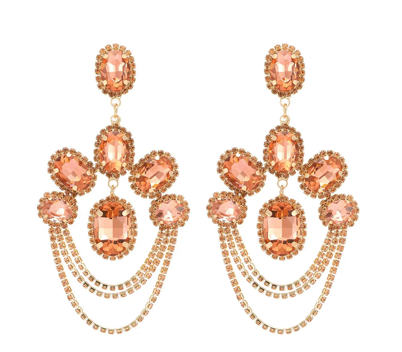 Elegant Diamante Rhinestone Sparkle Tassels Stud Statement Earrings