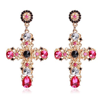 Crystal Sparkling Rhinestone Diamante Cross Statement Earrings