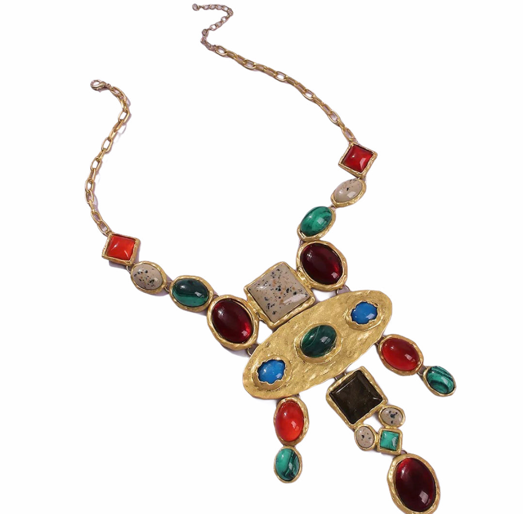 Charming Multicolour Retro Vintage Style Tribal Resin Statement Necklace