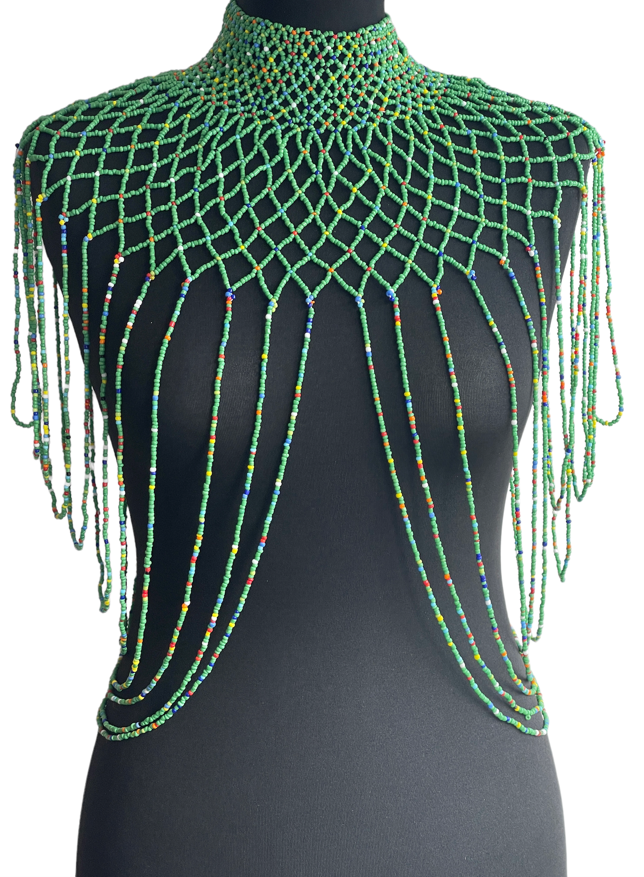 Green Authentic Maasai Zulu Ethnic Beaded Collar Shoulder Body Jewelle