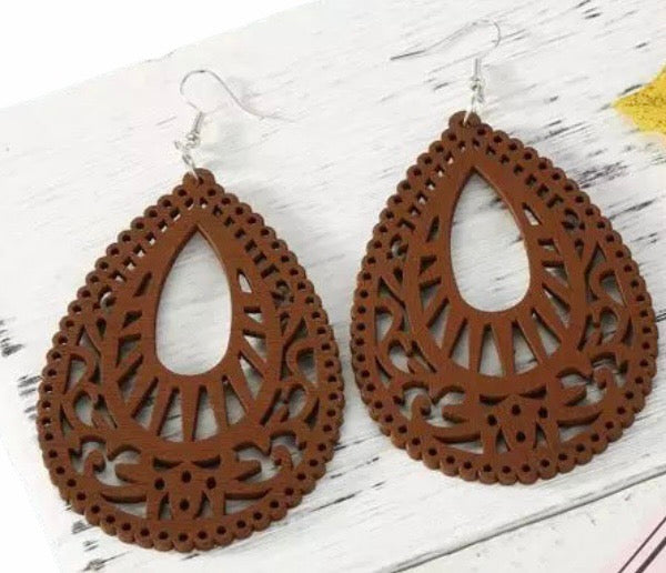 Heritage Ethnic Wooden Dangle Earrings