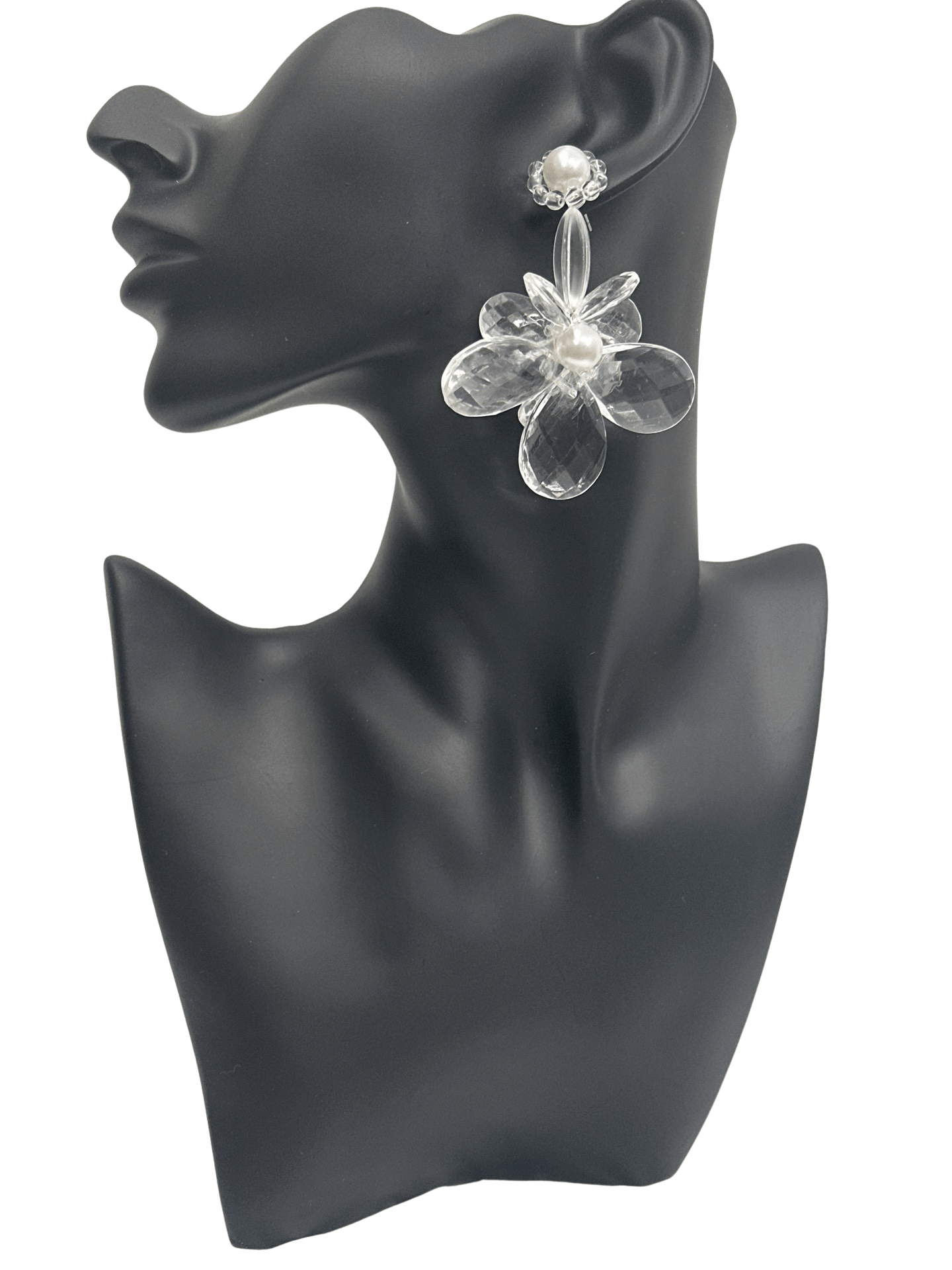Elegant Clear Acrylic Flower Dangle Earrings – Lightweight Pearl Stud Statement Jewellery for Women - Fatisha Boutique