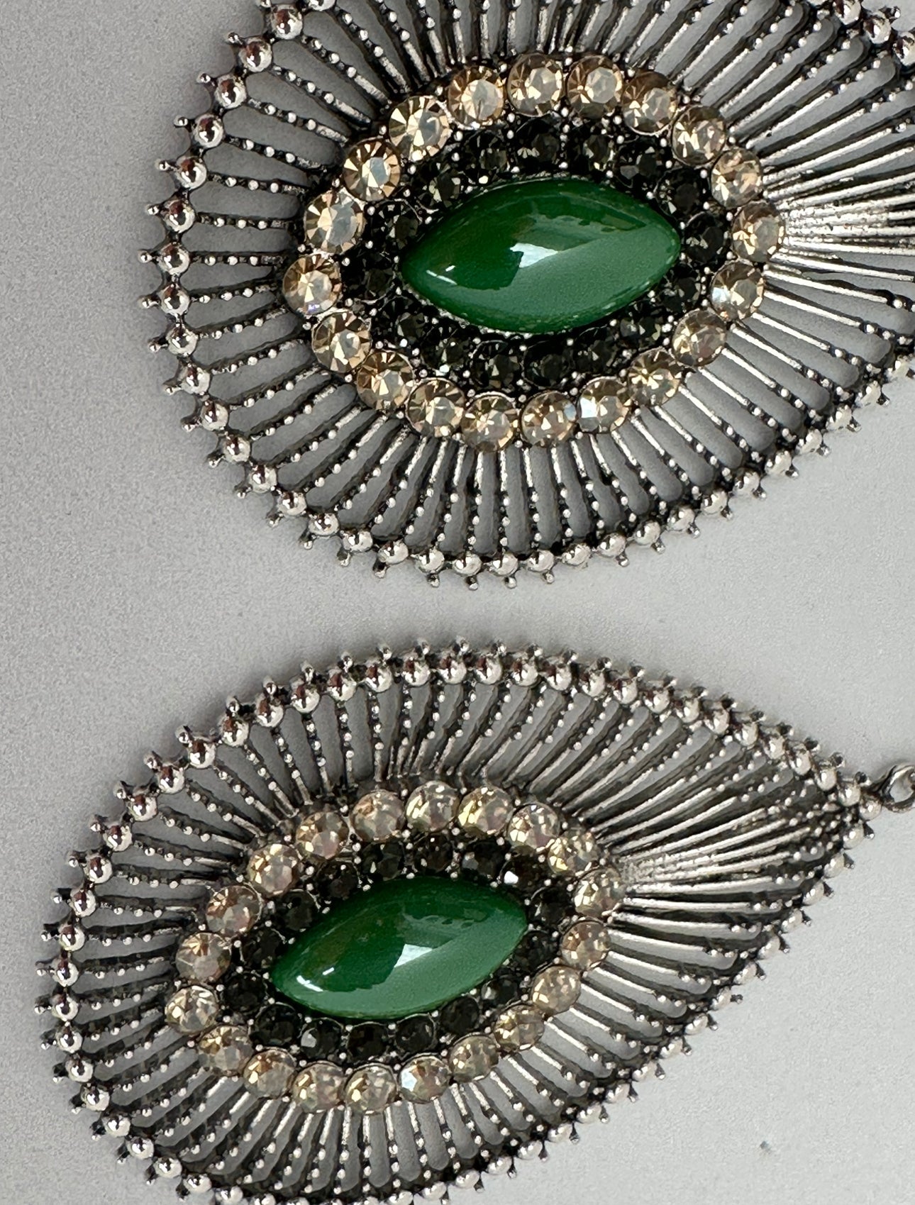 Elegant Green Resin Diamante Rhinestone Teardrop Dangle Statement Earrings - Fatisha Boutique