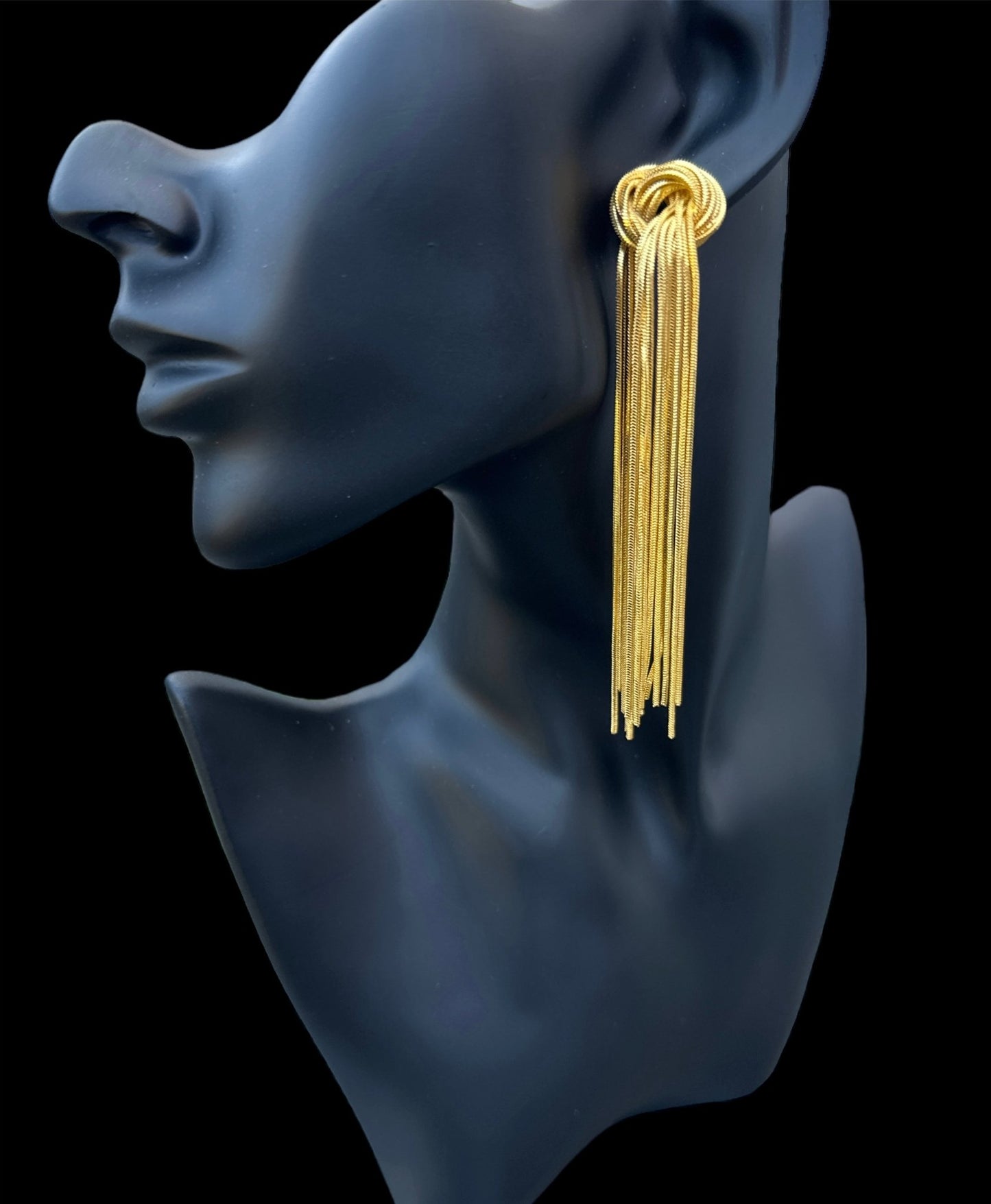 Elegant Long Gold - Plated Stainless Steel Knot Tassel Statement Dangle Earrings - Fatisha Boutique