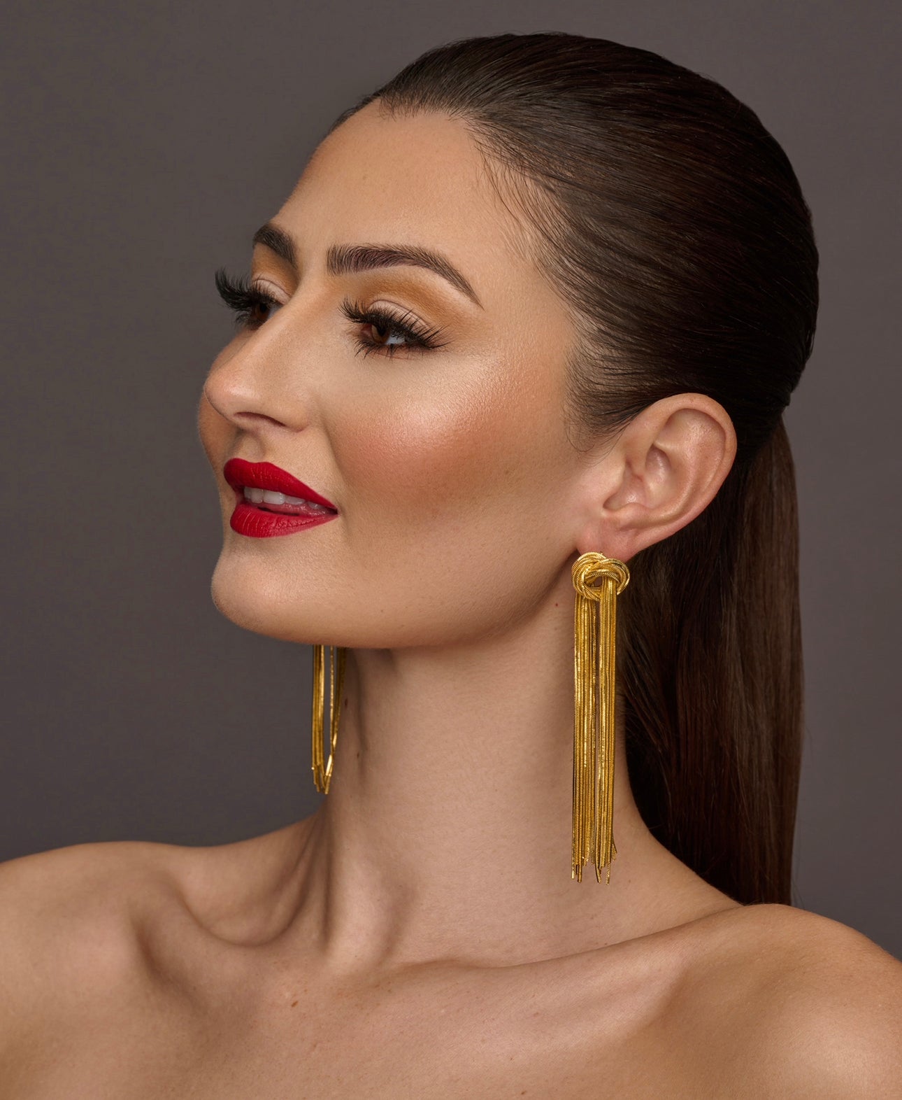 Elegant Long Gold - Plated Stainless Steel Knot Tassel Statement Dangle Earrings - Fatisha Boutique