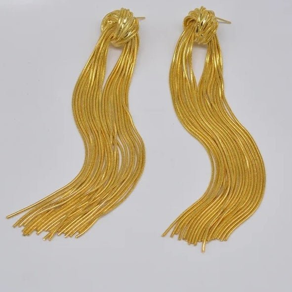 Elegant Long Gold - Plated Stainless Steel Knot Tassel Statement Dangle Earrings - Fatisha Boutique