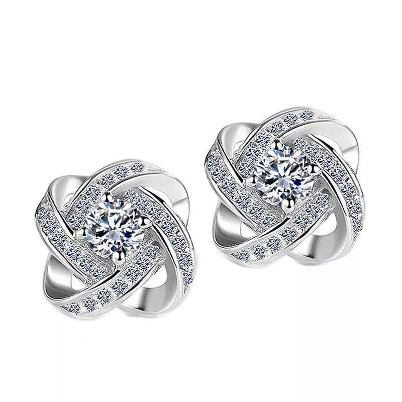 Elegant Rhinestone Knot Stud Earrings – Silver - Plated with Crystal or Amethyst Stone - Fatisha Boutique