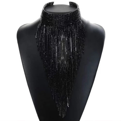 Elegant Rhinestones Sparkling Crystal Long Tassels Choker Necklace - Fatisha Boutique