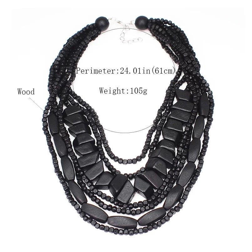 Ethnic Wood Beads Beaded Muti Layered Strands Necklace - Fatisha Boutique