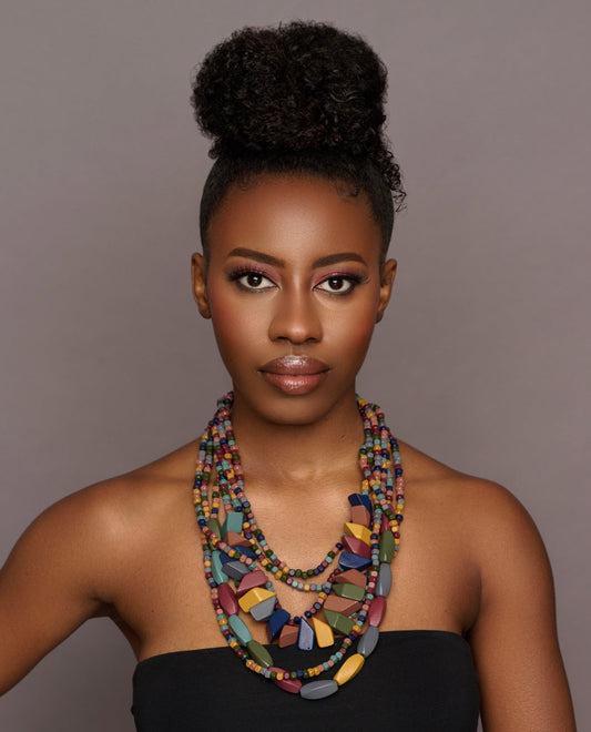 Ethnic Wood Beads Beaded Muti Layered Strands Necklace - Fatisha Boutique